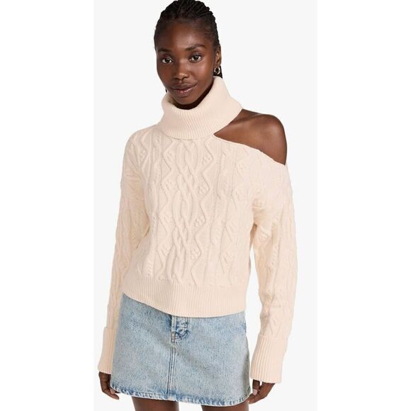 PAIGE Wool Turtleneck Cable Crop Sweater In Ivory NWT Size Large - Picture 1 of 10